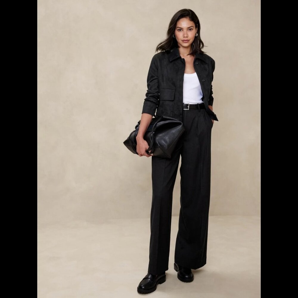 NWT Banana Republic Black Wide-Leg Flannel Trouser